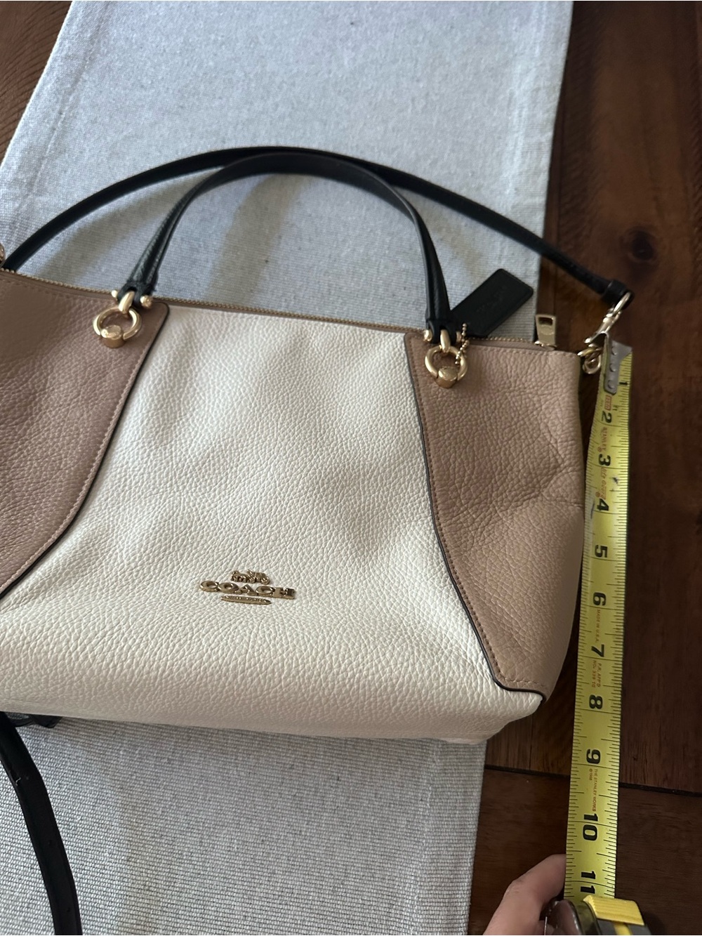 Coach Tricolor Leather Satchel - Tan, Cream & Black Trim - Picture 5 of 12